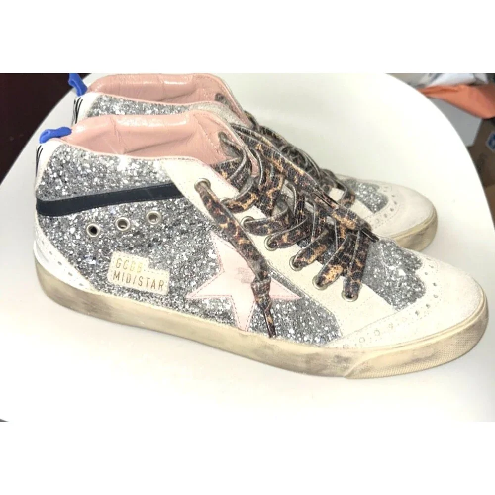 Golden Goose Women's Mid Star Glitter Covered Mid Top Sneakers size 40/9 NWOT